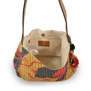 Interior view of the floral print tote with kantha stitching, Vivienne Kantha Tote.