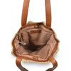 Striped jute tote with leather handles, interior view, Taylor Jute Tote.