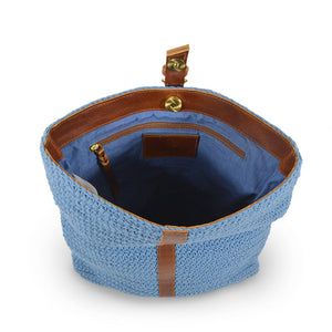 Blue cotton knit bag, interior view, Yolanda Knit Foldover Crossbody Bag.
