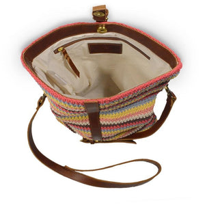 Colorful striped cotton knit bag, interior view, Yolanda Knit Foldover Crossbody Bag.